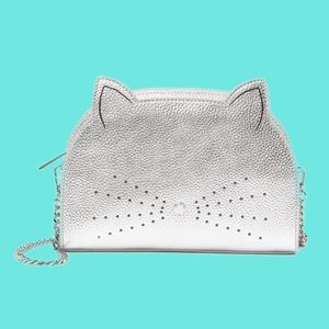 ❤️ TED BAKER SILVER KIRSTIE CAT SILVER LEATHER CROSSBODY CHAIN CUTE CARTOON